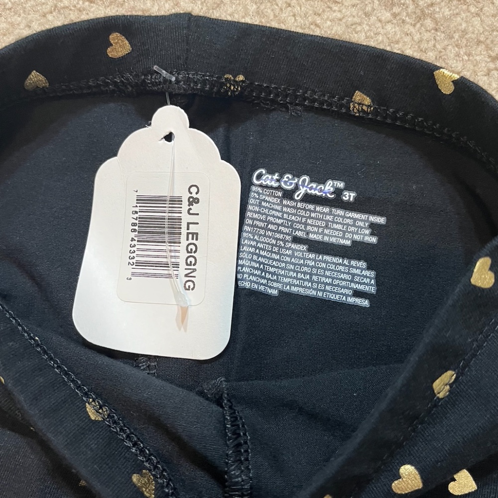 2 NEW 3T Cat & Jack leggings, black/gold metallic stars and animal print - Picture 2 of 5